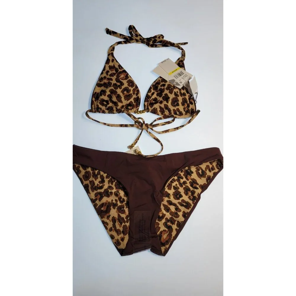Becca by Rebecca Virtue Triangle Top Bikini Set Reversible Leopard Size Medium - Picture 6 of 12